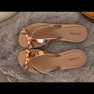 guess tutu bow flip flops rose gold